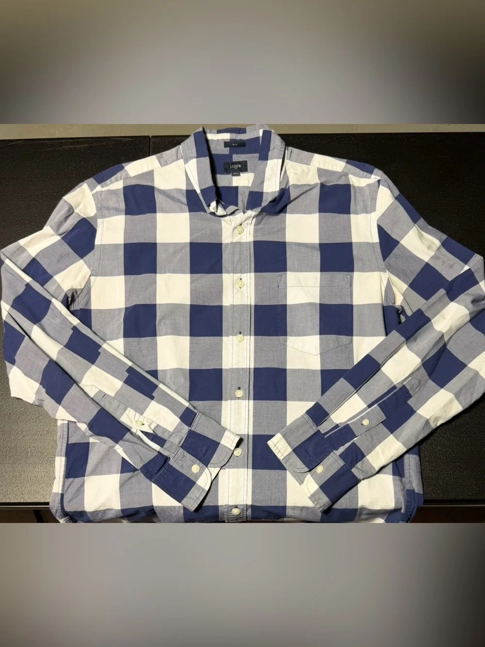 J. Crew Men’s Navy and White Large Check Button-Down Shirt